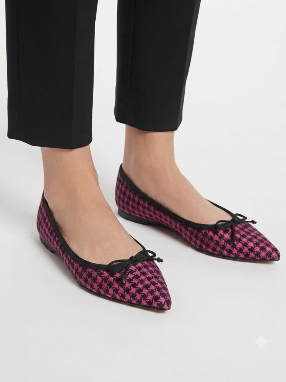 PRETTY BALLERINA ELLA BLACK FUCHSIA PINK HOUNDSTOOTH FLAT SHOES - 9,5